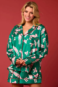 Satin Nutcrackers & Bow Prints Pajama Set