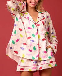 Satin Christmas Lights Prints Pajama Set