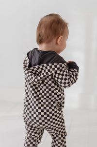 Checkered Zip Romper - Gray Wash