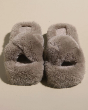 Cross Strap Fluffy Slippers