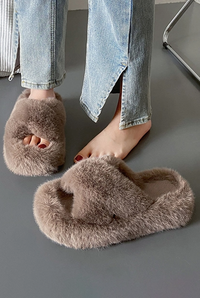 Cross Strap Fluffy Slippers