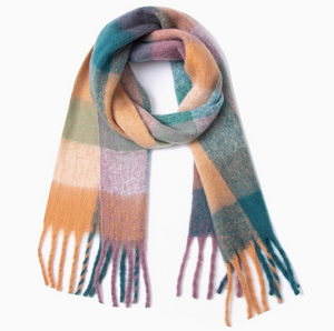 Plaid Pattern Fringe Scarf - Assorted Colors